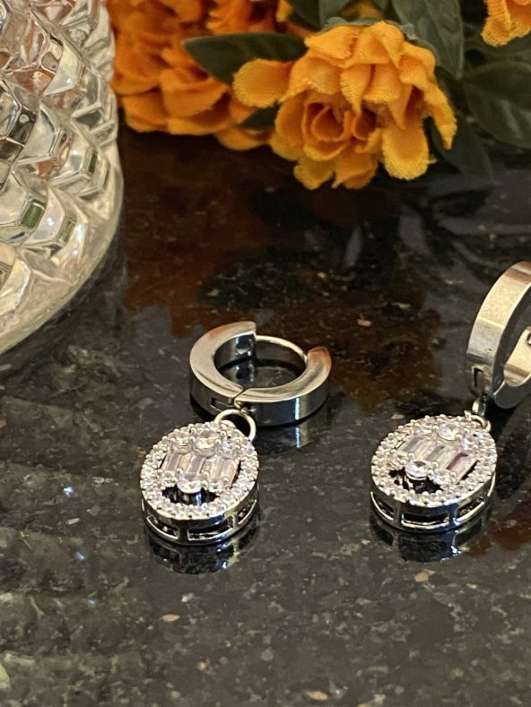 Aksesuar Çarşısı Çelik Yuvarlak Baget Küpe Silver - Resim 5