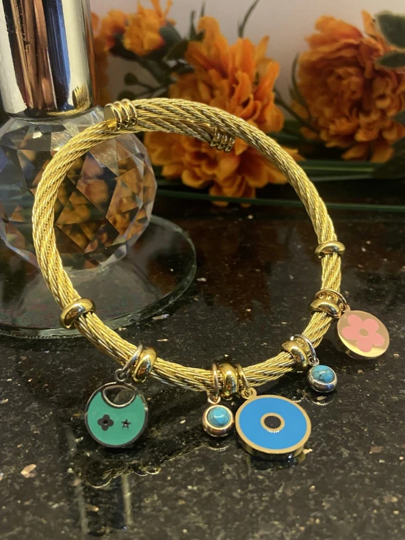 Aksesuar Çarşısı Çelik Pandora Model Hasır Çiçek Tasarımlı Bileklik - Resim 3