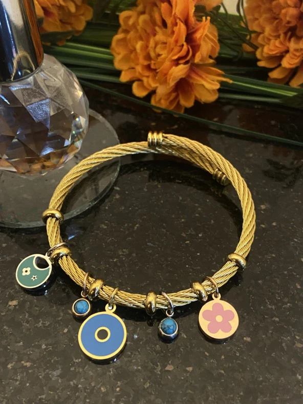 Aksesuar Çarşısı Çelik Pandora Model Hasır Çiçek Tasarımlı Bileklik - Resim 4