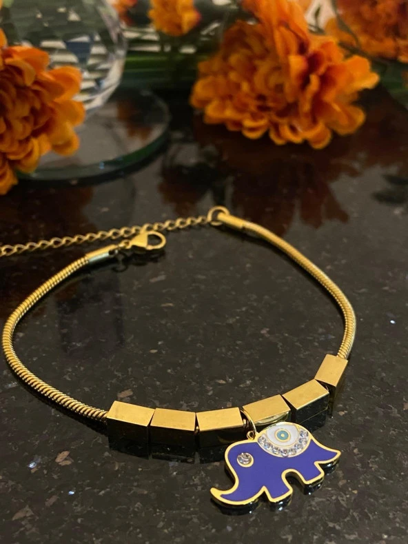 Aksesuar Çarşısı  Çelik Mavi Mineli Fil Tasarımlı Bileklik ürün görseli