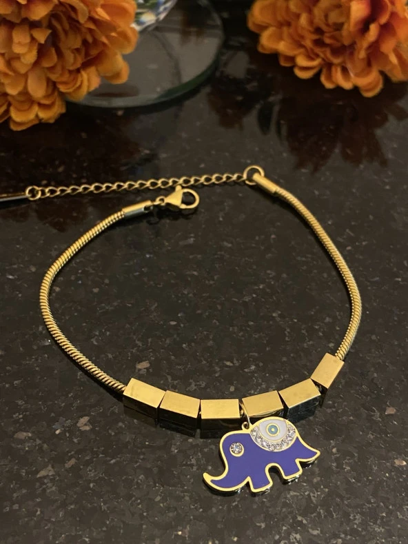 Aksesuar Çarşısı  Çelik Mavi Mineli Fil Tasarımlı Bileklik - Resim 2