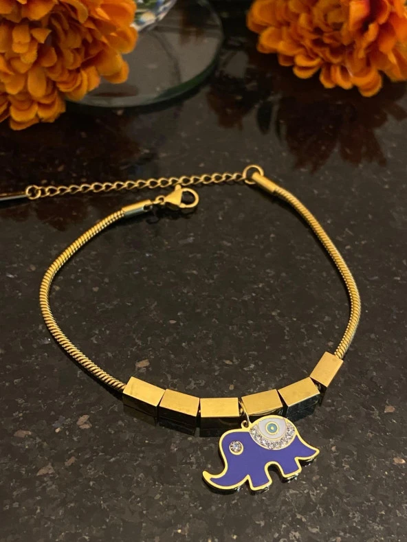 Aksesuar Çarşısı  Çelik Mavi Mineli Fil Tasarımlı Bileklik - Resim 7