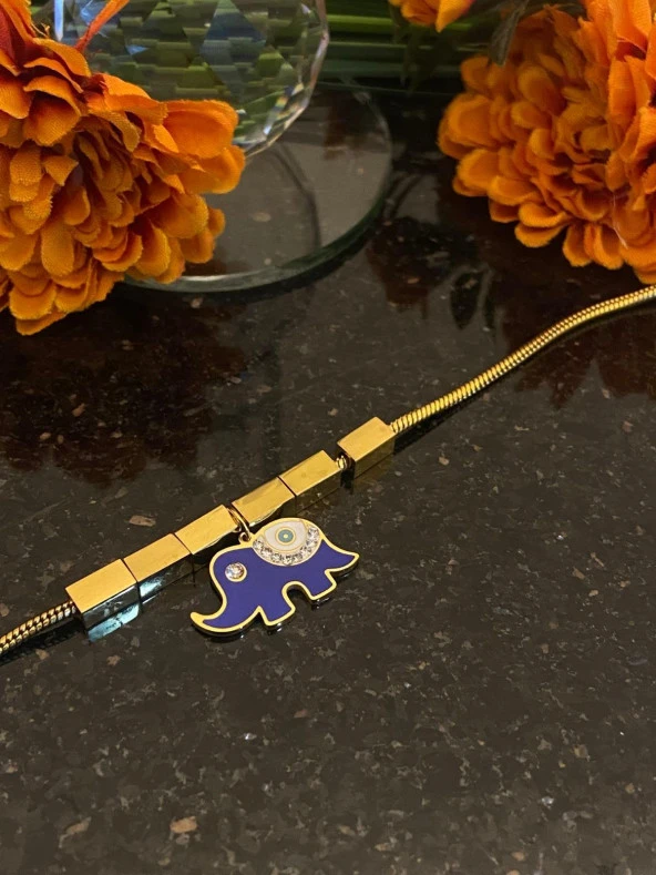 Aksesuar Çarşısı  Çelik Mavi Mineli Fil Tasarımlı Bileklik - Resim 8