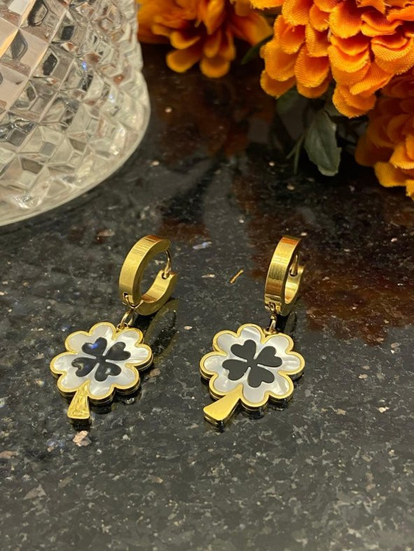 Aksesuar Çarşısı Çelik Sedefli Yonca Sallantılı Küpe - Resim 2