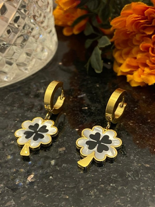 Aksesuar Çarşısı Çelik Sedefli Yonca Sallantılı Küpe - Resim 4