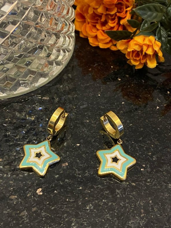 Aksesuar Çarşısı Çelik Yıldız Tasarımlı Mineli Bebek Mavisi Küpe ürün görseli