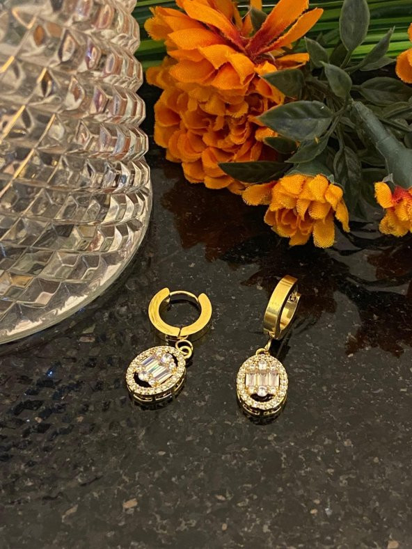 Aksesuar Çarşısı Çelik Yuvarlak Baget Küpe Gold - 2