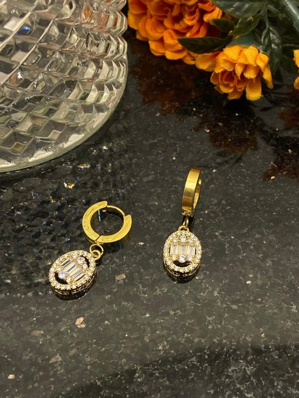 Aksesuar Çarşısı Çelik Yuvarlak Baget Küpe Gold - 4