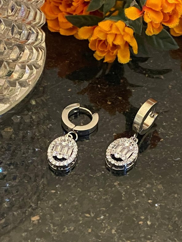 Aksesuar Çarşısı Çelik Yuvarlak Baget Küpe Silver - 3