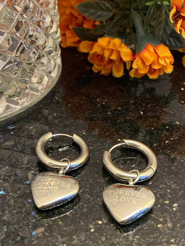 Aksesuar Çarşısı Çelik Silver Sallantılı Kalp Küpe - Resim 2