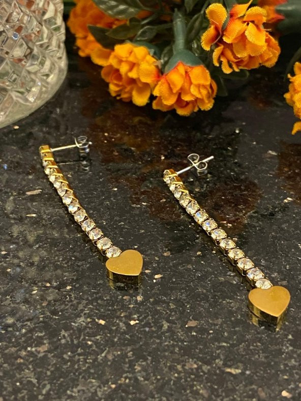 Aksesuar Çarşısı Çelik Su Yolu Kalp Tasarımlı Sallantılı Küpe - Resim 2