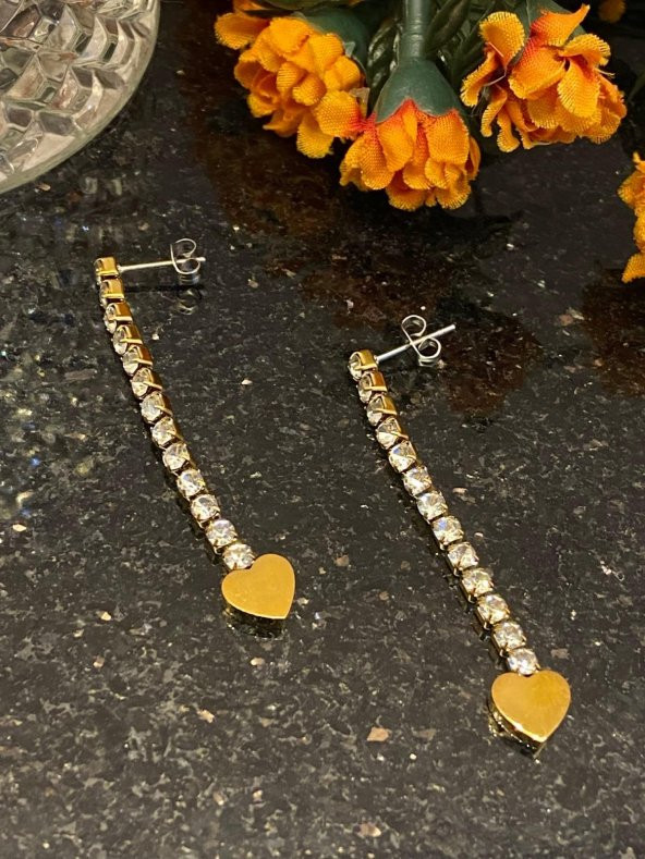 Aksesuar Çarşısı Çelik Su Yolu Kalp Tasarımlı Sallantılı Küpe - Resim 4