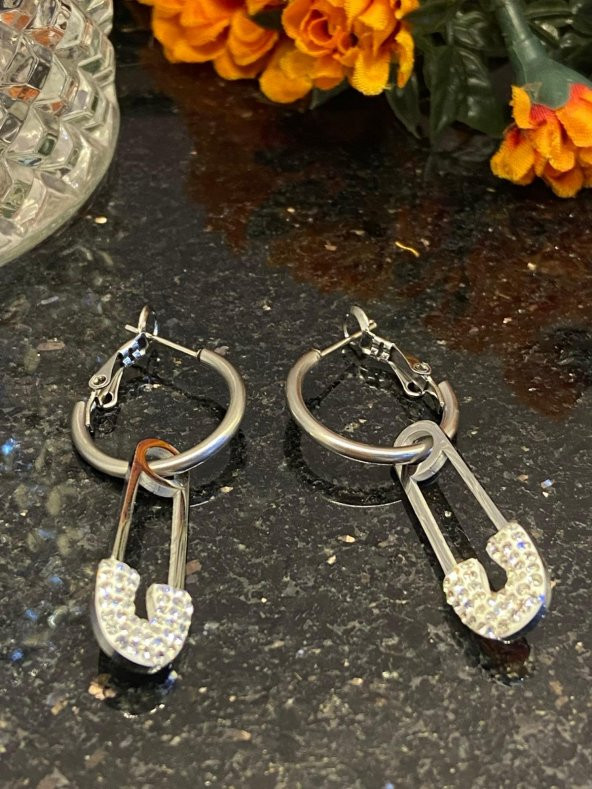 Aksesuar Çarşısı Çelik Çengelli İğne Tasarımlı Silver Küpe