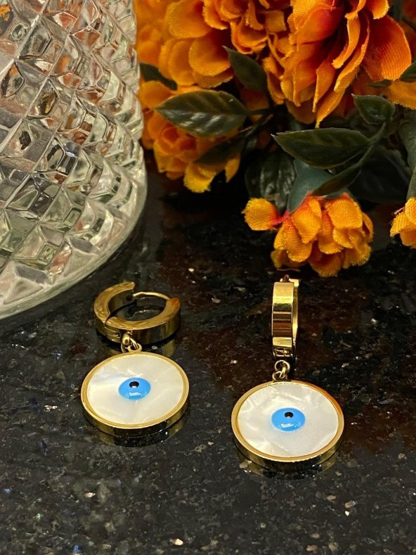 Aksesuar Çarşısı Çelik Sedefli Göz Küpe Gold - Resim 4