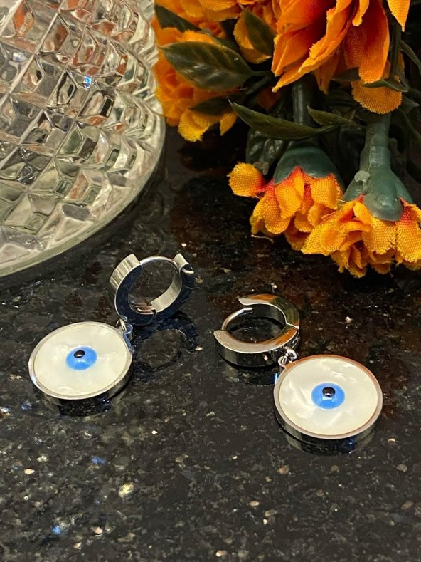 Aksesuar Çarşısı Çelik Sedefli Göz Küpe Silver - Resim 2