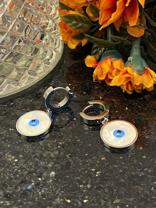Aksesuar Çarşısı Çelik Sedefli Göz Küpe Silver - Resim 3