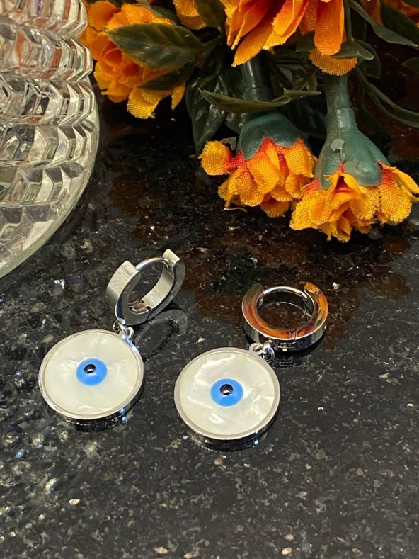 Aksesuar Çarşısı Çelik Sedefli Göz Küpe Silver - Resim 4