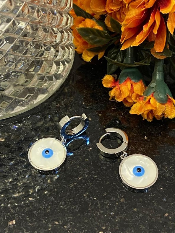 Aksesuar Çarşısı Çelik Sedefli Göz Küpe Silver - Resim 5