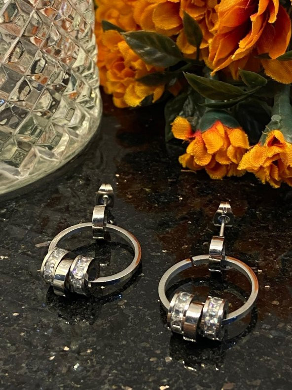 Aksesuar Çarşısı Çelik Silver Sallantılı Halka Küpe - 2