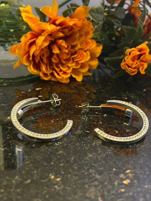 Aksesuar Çarşısı Çelik Zirkon Taşlı Çivi Model Halka  Küpe ürün görseli