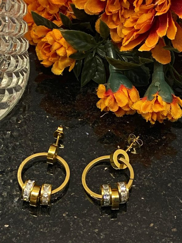 Aksesuar Çarşısı Çelik Gold Sallantılı Halka Küpe - 5
