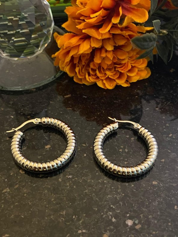 Aksesuar Çarşısı Çelik  Silver Burgu Halka Küpe - Resim 3