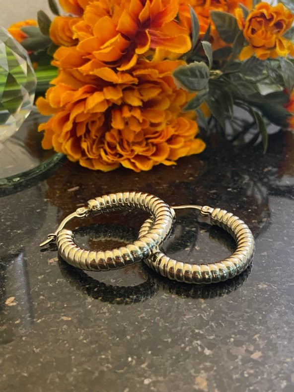 Aksesuar Çarşısı Çelik  Silver Burgu Halka Küpe - Resim 4