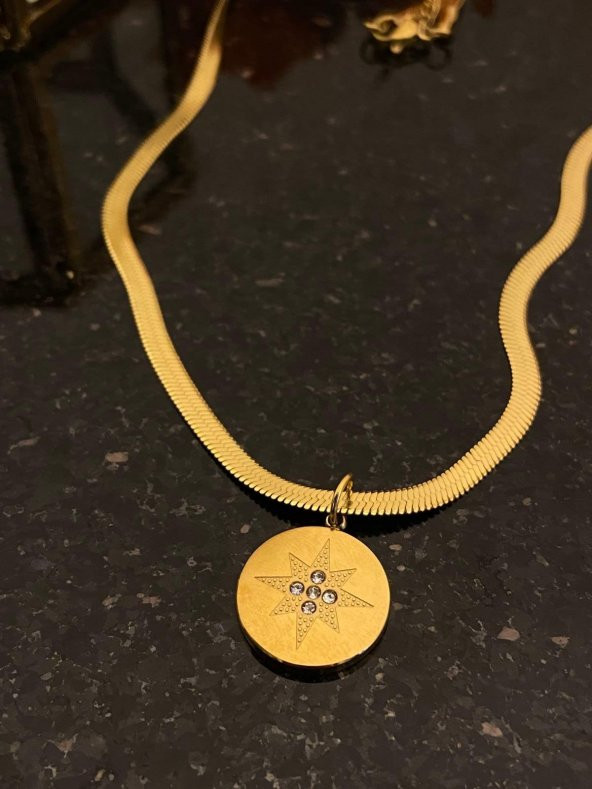 Aksesuar Çarşısı Çelik İtalyan Zincir  Kuzey Yıldızı Tasarımlı Kolye Gold
