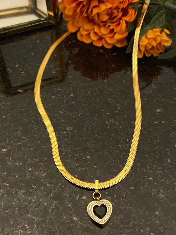 Aksesuar Çarşısı Çelik Siyah Kalp  Ve Zirkon Taşlı Kolye - Resim 5