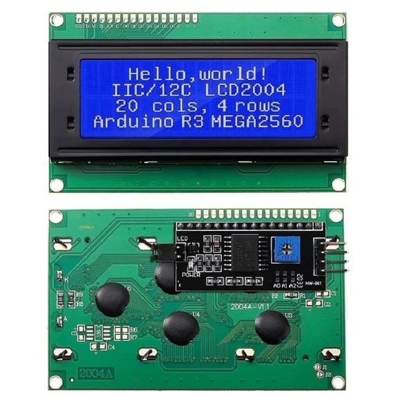 20x4 Mavi LCD + IIC/I2C Ekran Arayüz Modülü Birlikte Set