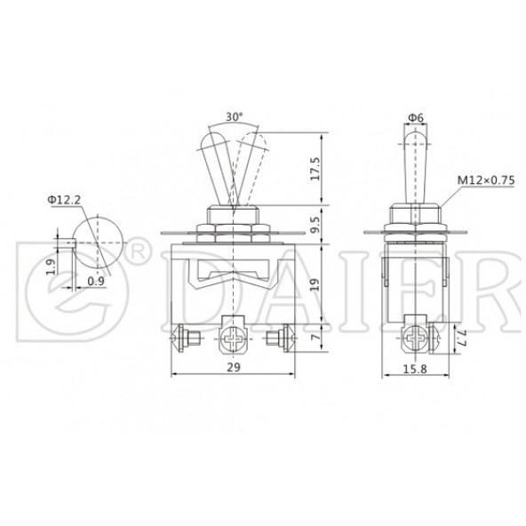 Toggle Switch 3P OFF-MOM 12mm - 3