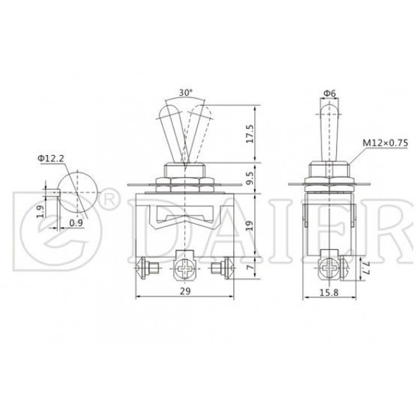 Toggle Switch 3P MOM-OFF-MOM 12mm - 2
