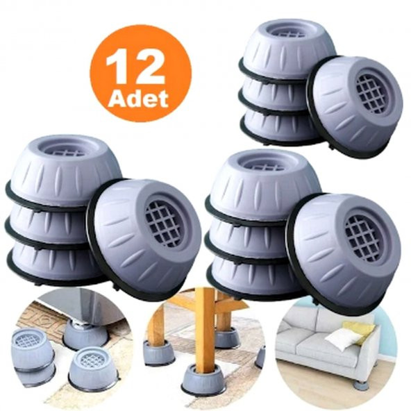 12 Adet Çamaşır Makinesi Ayağı Titreşim Gürültü Hareket Önleyici Mobilya Yükseltici Ayak Beyaz Eşya