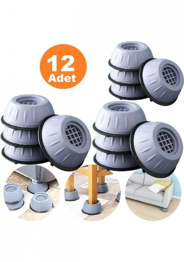 12 Adet Çamaşır Makinesi Ayağı Titreşim Gürültü Hareket Önleyici Mobilya Yükseltici Ayak Beyaz Eşya - 7