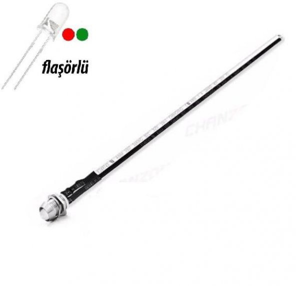 12V LED Kırmızı Yeşil Flaşörlü Şase Tip Mercekli Kablolu 1 Adet- 20 Cm ürün görseli