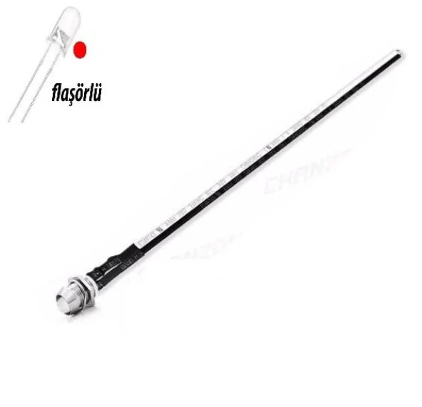 12V LED Kırmızı Flaşörlü Şase Tip Mercekli Kablolu 1 Adet- 20 Cm