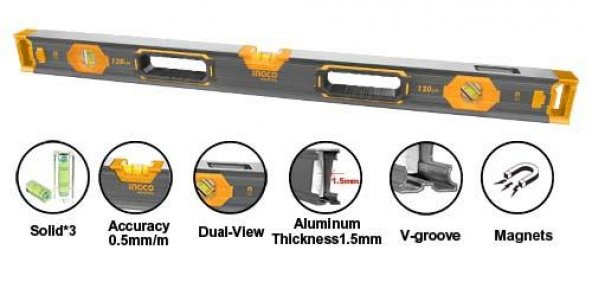 İngco Endüstriyel Güçlü Mıknatıslı Su Terazisi 120cm HSL68120