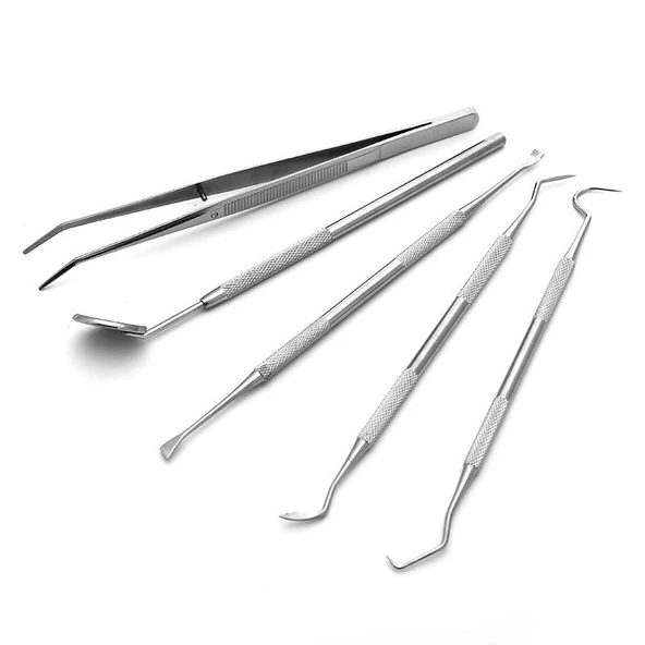 Valkyrie 5 Parça Çantalı Paslanmaz Çelik Diş Tartar Sökücü Diş Temizleme Kiti Tartar Kireç Temizleyici Seti - 7