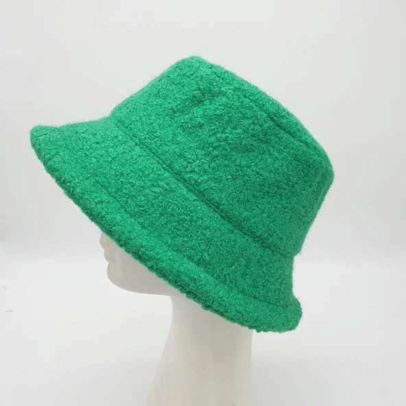 Yeşil Renk Kıvırcık Kumaş Bayan Yuvarlak Şapka