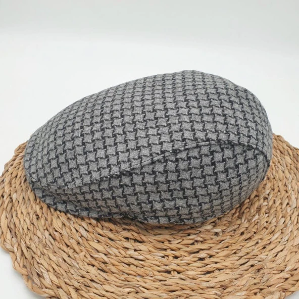 Kare Desenli Gri Renk Klasik Erkek Kasket - Resim 3