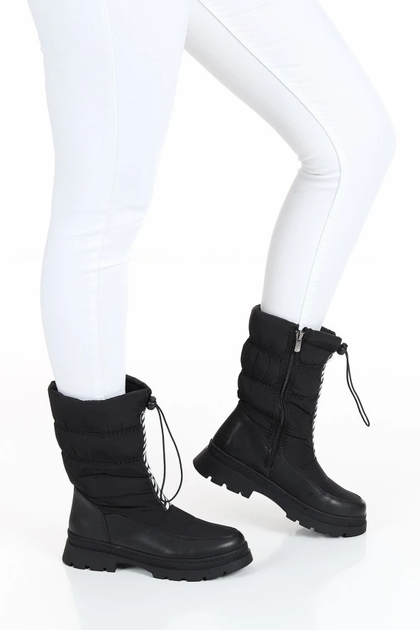 LADYPARK KAUÇUK KAYMAZ TABAN İÇİ TÜYLÜ FERMUARLI KOLAY GİYİM SU GEÇİRMEZ KADIN SİYAH KAR BOTU - 2