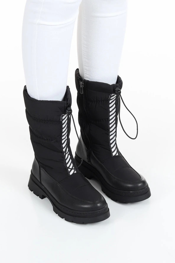 LADYPARK KAUÇUK KAYMAZ TABAN İÇİ TÜYLÜ FERMUARLI KOLAY GİYİM SU GEÇİRMEZ KADIN SİYAH KAR BOTU - 3