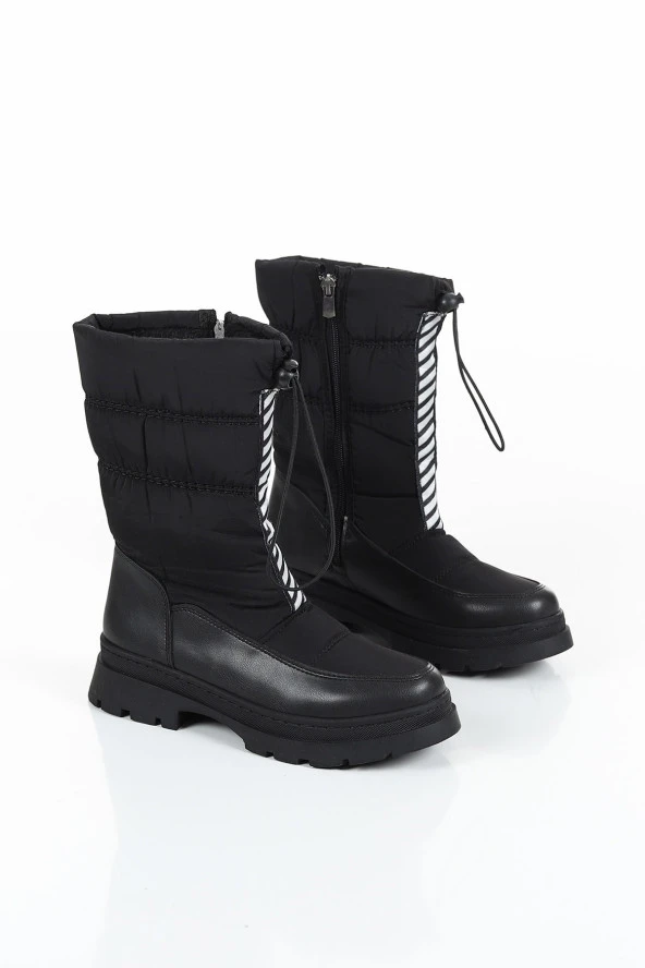 LADYPARK KAUÇUK KAYMAZ TABAN İÇİ TÜYLÜ FERMUARLI KOLAY GİYİM SU GEÇİRMEZ KADIN SİYAH KAR BOTU - 4