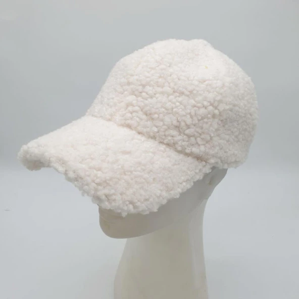 Beyaz Renk Kıvırcık Kumaş Beyzbol Kep - 12