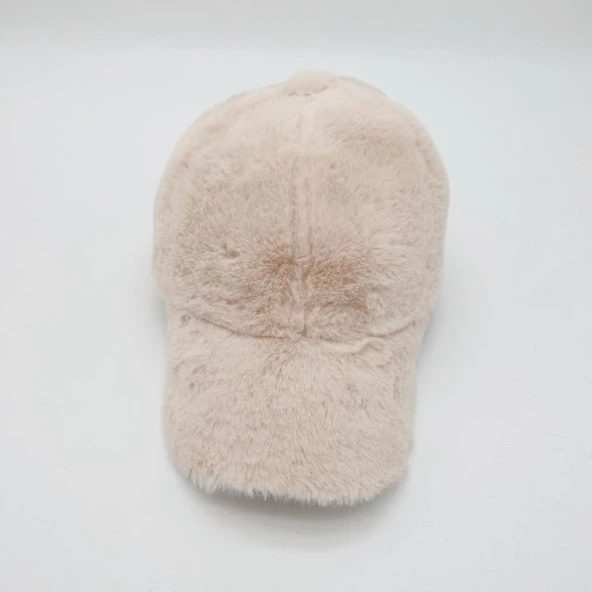 Krem Renk Peluş Kumaş Beyzbol Kep - 2