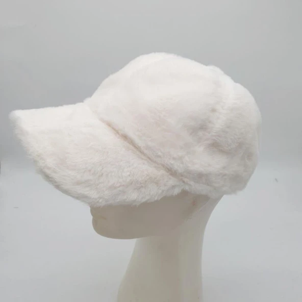 Beyaz Renk Peluş Kumaş Beyzbol Kep - 10
