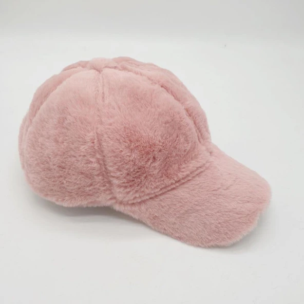 Pudra Renk Peluş Kumaş Beyzbol Kep - 3