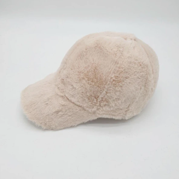 Krem Renk Peluş Kumaş Beyzbol Kep - 4