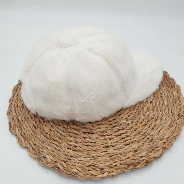 Beyaz Renk Peluş Kumaş Beyzbol Kep - 9