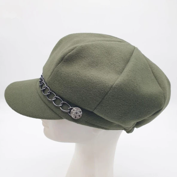 Yeşil Renk Kaşe Kumaş Siperli Bayan Şapka